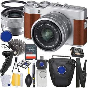 A5 Mirrorless Digital Camera w/ XC15-45mm Lens Kit (Brown) + 32GB Memory + K&M Photo Accessory Bundle