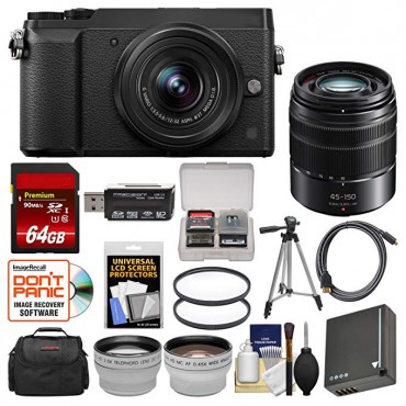 DMC-GX85 Digital Camera & 12-32mm (Black) with 45-150mm Lens + 64GB Card + Case + Battery + Tripod + Tele/Wide Lens Kit