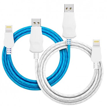  Charging Cable 2 Pack 3FT 3FT Charger with Visible Flowing LED Light Compatible iPhone X/8/8plus/7/7plus/6/6plus/6s/6s plus/5/5s/iPod/iPad Series (Blue/White)